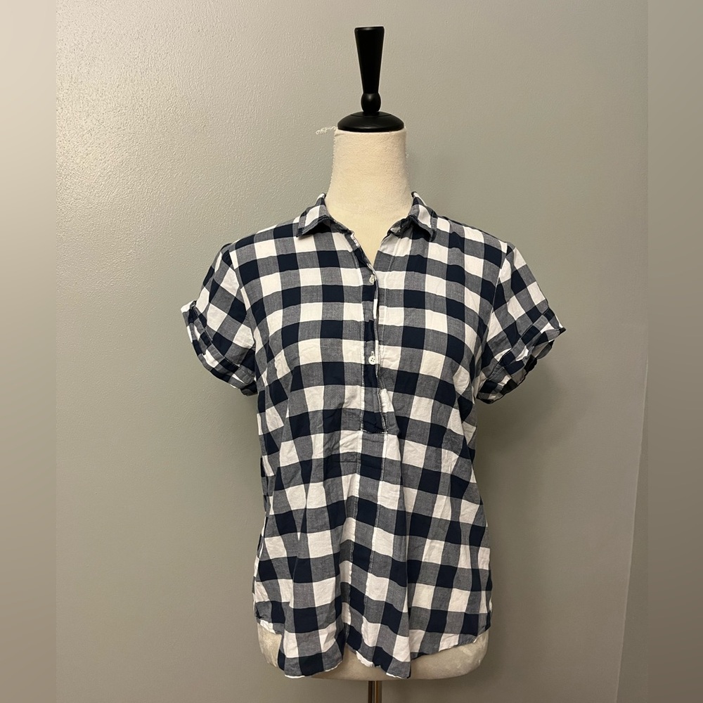 J. Crew Mercantile Gingham Popover Button-up Blouse - Size Medium